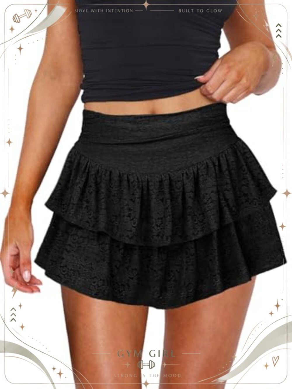 Lace Mini Skort with Built-in Shorts Ruffle Pleated A-Line High Waist